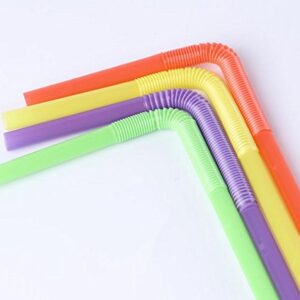 WOIWO 100PCS Colorful Disposable Plastic Drinking Straws, Extra Long Bendy Party Fancy Straws