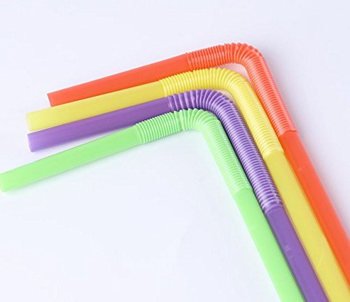 WOIWO 100PCS Colorful Disposable Plastic Drinking Straws, Extra Long Bendy Party Fancy Straws