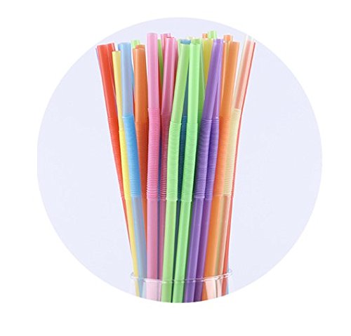 WOIWO 100PCS Colorful Disposable Plastic Drinking Straws, Extra Long Bendy Party Fancy Straws