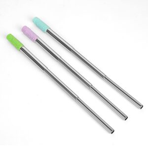 ReignSword 3 Pack Reusable Collapsible Straws with Silicone Tip, Telescopic Portable Stainless Steel Reusable Keychain Drinking Straws with Case, Cleaning Brush, for Travel, School, Picnic