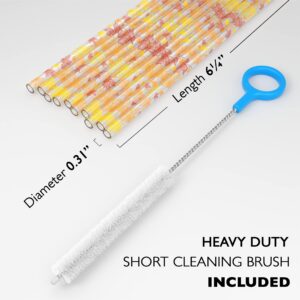 Fiesta First 10 Short Reusable Transparent Hard Plastic Drinking Straws, Fall Leaves Print Design + Sturdy Cleaning Brush - For Cocktails, Small Cups, Kids Drinks - BPA Free