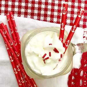 Red White and Blue Ice Cream Sundae Kit - 4th of July Party - 12 Ounce Blue Stripe Paper Treat Cups - Plastic Spoons - American Flag Picks - Paper Straws - 16 Each