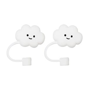 zgrtzh 2 pcs reusable straw tips cover cute cloud shape straw cover caps anti-dust silicone straw toppers drinking straw cover tips lids for 6-8 mm/0.23-0.31inch straws ( white )