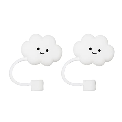 ZGRTZH 2 Pcs Reusable Straw Tips Cover Cute Cloud Shape Straw Cover Caps Anti-Dust Silicone Straw Toppers Drinking Straw Cover Tips Lids for 6-8 mm/0.23-0.31Inch Straws ( White )