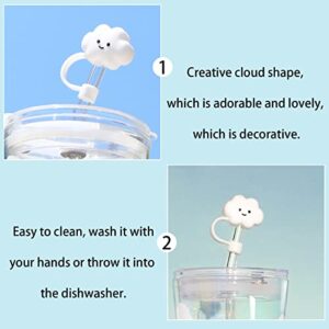 ZGRTZH 2 Pcs Reusable Straw Tips Cover Cute Cloud Shape Straw Cover Caps Anti-Dust Silicone Straw Toppers Drinking Straw Cover Tips Lids for 6-8 mm/0.23-0.31Inch Straws ( White )