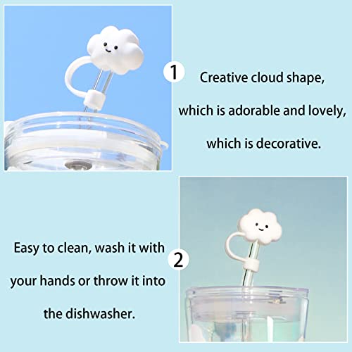 ZGRTZH 2 Pcs Reusable Straw Tips Cover Cute Cloud Shape Straw Cover Caps Anti-Dust Silicone Straw Toppers Drinking Straw Cover Tips Lids for 6-8 mm/0.23-0.31Inch Straws ( White )