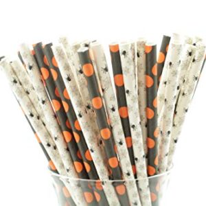 Halloween Spider and Dots Party Paper Straws | 50 Pack | Halloween Party Supplies and Decor | Black and Orange Premium Paper Straws