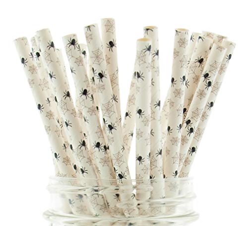 Halloween Spider and Dots Party Paper Straws | 50 Pack | Halloween Party Supplies and Decor | Black and Orange Premium Paper Straws