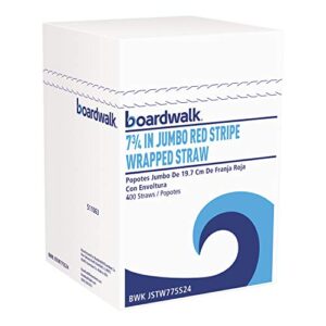 boardwalk jstw775s24 jumbo straws, 7 3/4-inch , plastic, red w/white stripe, 500/pack, 24 pack/carton
