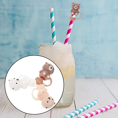 Zerodeko 3pcs Silicone Straw Tips Cover Straw Tip Cap Reusable Drinking Straw Toppers Bear Shape Drinking Straw Caps Straw End Plugs 12MM