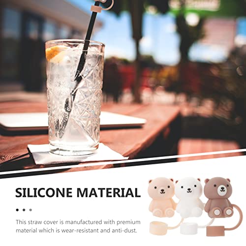 Zerodeko 3pcs Silicone Straw Tips Cover Straw Tip Cap Reusable Drinking Straw Toppers Bear Shape Drinking Straw Caps Straw End Plugs 12MM