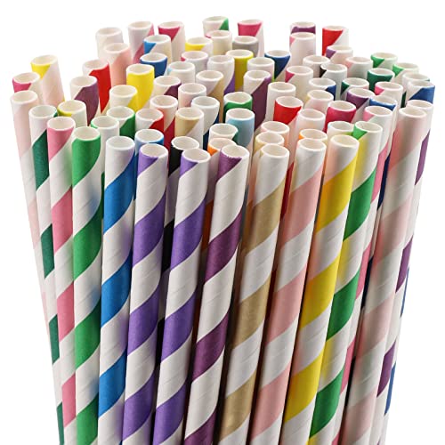 Hard Paper Straws, 400PCS 7.8 inch Drinking Straws Disposable -Biodegradable - Thicker (Stripe)