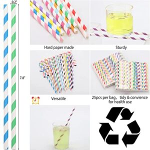 Hard Paper Straws, 400PCS 7.8 inch Drinking Straws Disposable -Biodegradable - Thicker (Stripe)