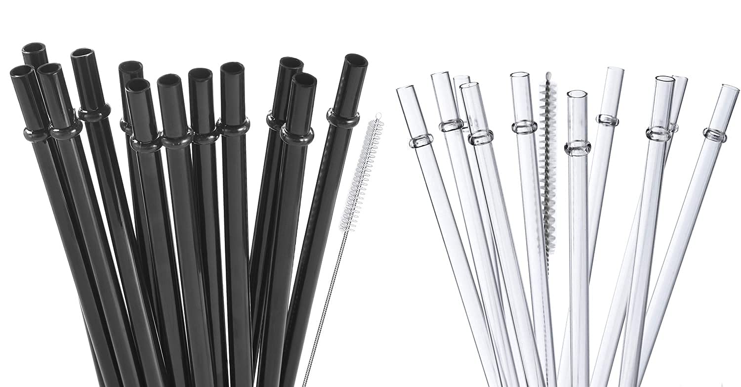 ALINK 10 Tritan Clear Reusable Straws + 12 Reusable Plastic Black Starws