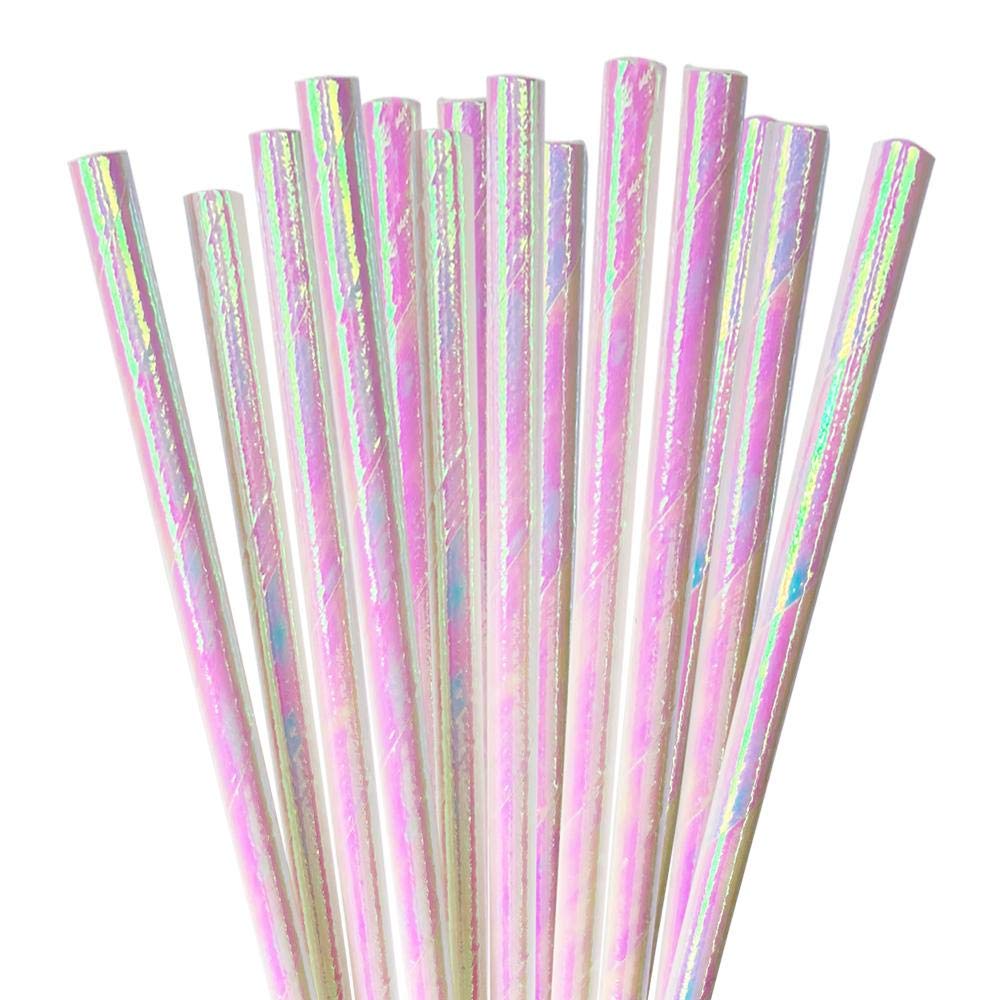 Bakell 24 PC White Iridescent Cake Pop or Party Drinking Straws - Baking, Caking and Craft Tools