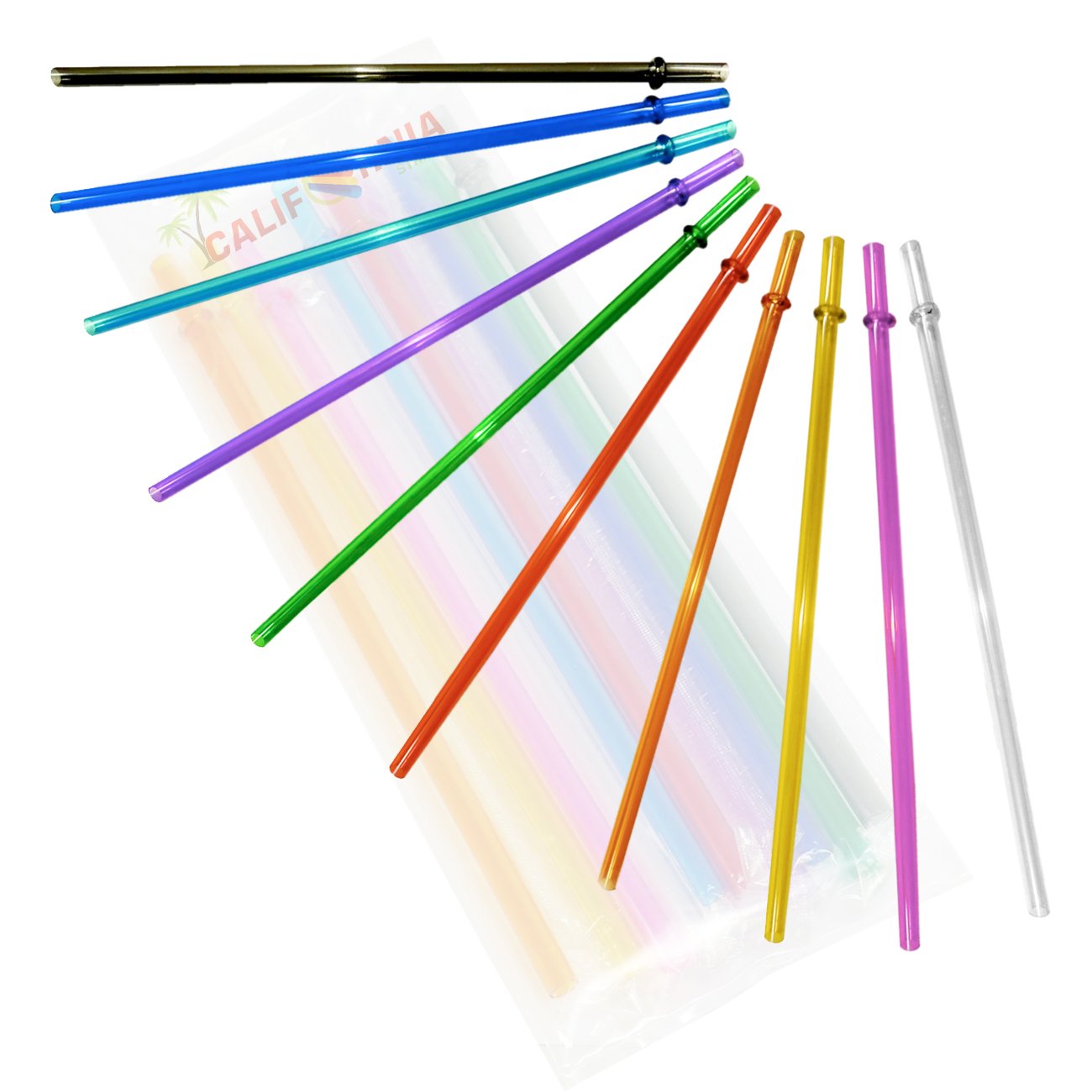 10.5 Inch Long Rainbow Colored Replacement Acrylic Straw Set of 10, for 16oz, 20oz, 24oz Tumblers