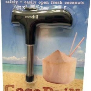 CocoDrill Coconut Opener Tool + Reusable Straw -COMBO PACK - Stainless Steel Drinking - 1 metal straw + Cleaner - Eco Friendly, SAFE, NON-TOXIC