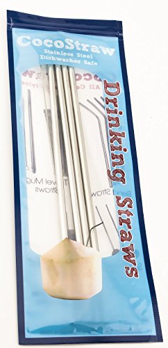 CocoDrill Coconut Opener Tool + Reusable Straw -COMBO PACK - Stainless Steel Drinking - 1 metal straw + Cleaner - Eco Friendly, SAFE, NON-TOXIC