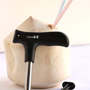 CocoDrill Coconut Opener Tool + Reusable Straw -COMBO PACK - Stainless Steel Drinking - 1 metal straw + Cleaner - Eco Friendly, SAFE, NON-TOXIC