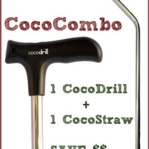 CocoDrill Coconut Opener Tool + Reusable Straw -COMBO PACK - Stainless Steel Drinking - 1 metal straw + Cleaner - Eco Friendly, SAFE, NON-TOXIC