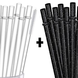 ALINK 13 IN Reusable Clear Straws + 12 Black Glitter Straws