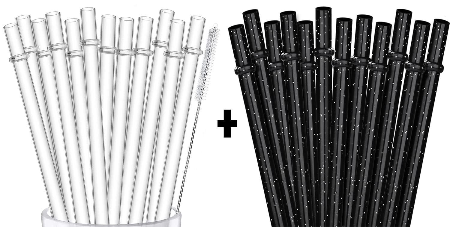 ALINK 13 IN Reusable Clear Straws + 12 Black Glitter Straws