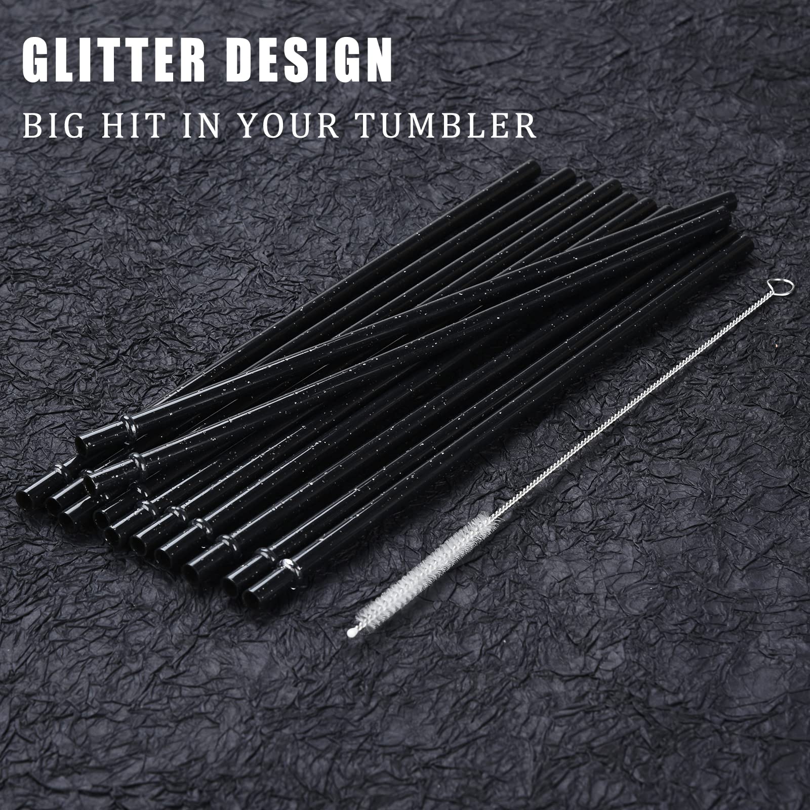 ALINK 13 IN Reusable Clear Straws + 12 Black Glitter Straws