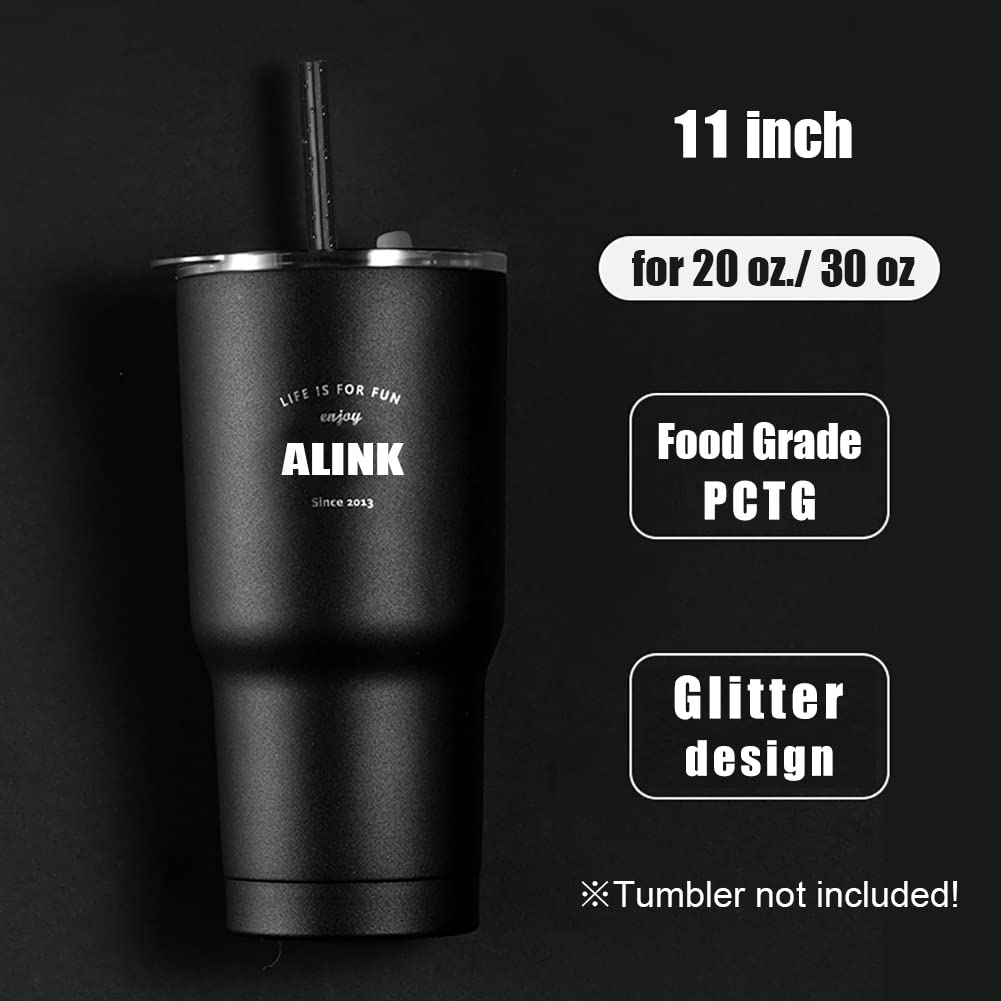 ALINK 13 IN Reusable Clear Straws + 12 Black Glitter Straws