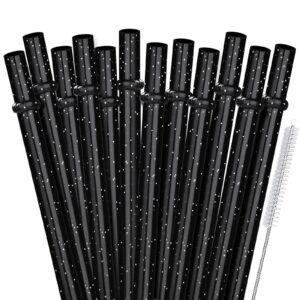 ALINK 13 IN Reusable Clear Straws + 12 Black Glitter Straws