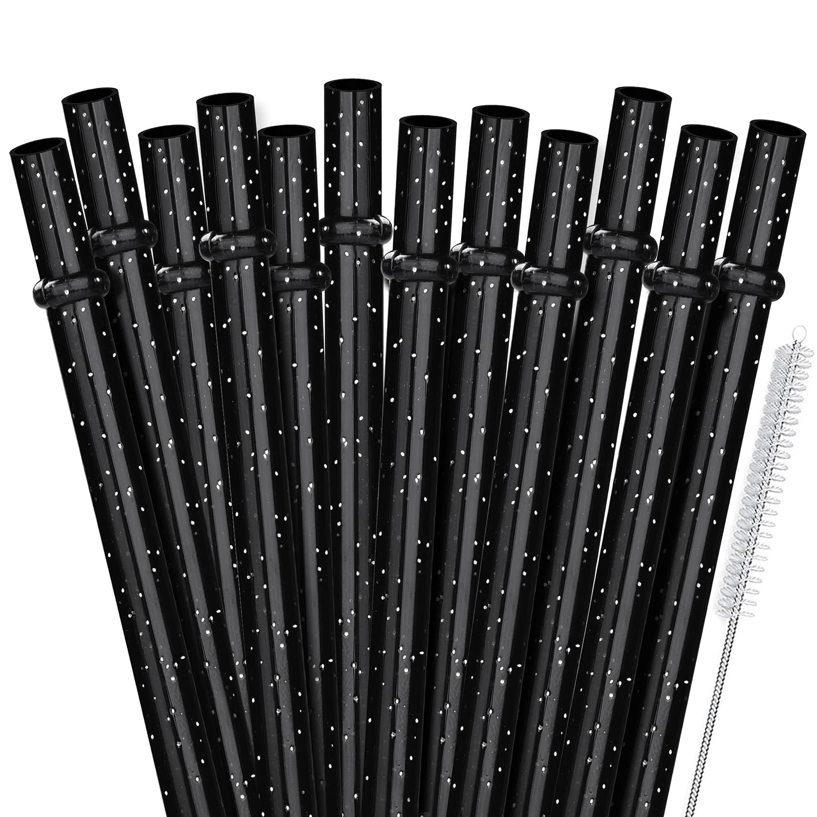 ALINK 13 IN Reusable Clear Straws + 12 Black Glitter Straws