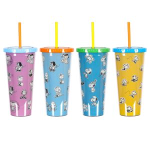 peanuts snoopy 70th anniversary 23.6 oz double wall tumbler set w/lids and straws