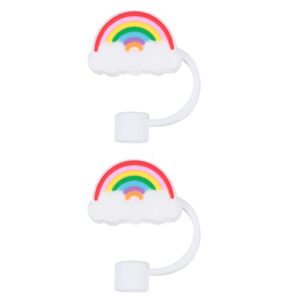 abaodam 2pcs silicone straw tips cover reusable silicone straw toppers rainbow styles