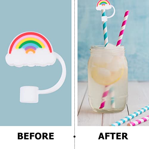 Abaodam 2Pcs Silicone Straw Tips Cover Reusable Silicone Straw Toppers Rainbow Styles