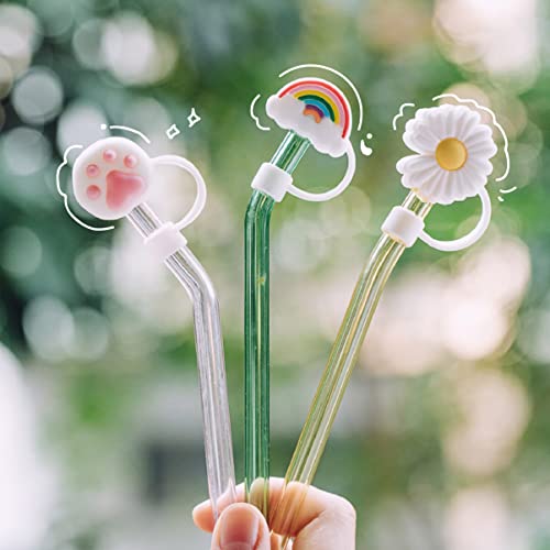 Abaodam 2Pcs Silicone Straw Tips Cover Reusable Silicone Straw Toppers Rainbow Styles