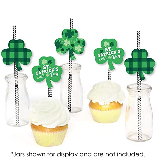 Big Dot of Happiness Shamrock St. Patrick’s Day - Paper Straw Decor - Saint Paddy’s Day Party Striped Decorative Straws - Set of 24