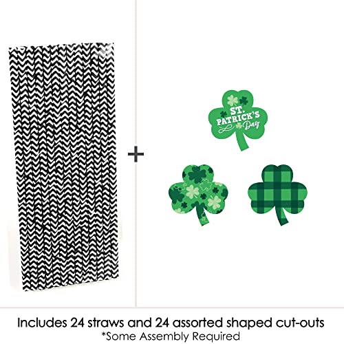 Big Dot of Happiness Shamrock St. Patrick’s Day - Paper Straw Decor - Saint Paddy’s Day Party Striped Decorative Straws - Set of 24