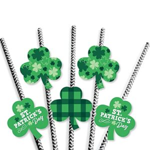 Big Dot of Happiness Shamrock St. Patrick’s Day - Paper Straw Decor - Saint Paddy’s Day Party Striped Decorative Straws - Set of 24