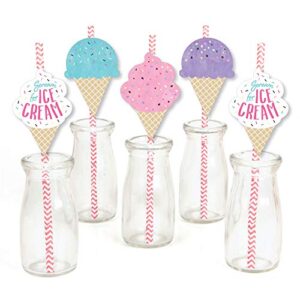 Big Dot of Happiness Scoop Up the Fun - Ice Cream - Paper Straw Decor - Sprinkles Party Striped Decorative Straws - Set of 24