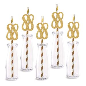 88th birthday paper straw decor, 24-pack real gold glitter cut-out numbers happy 88 years party decorative straws