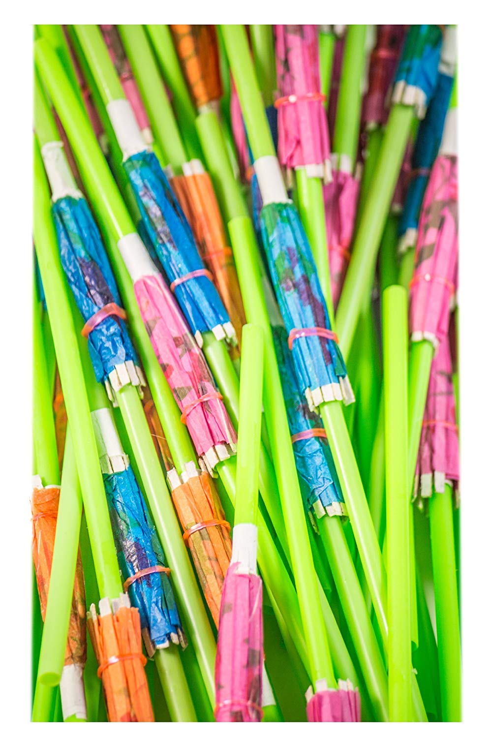 Perfect Stix 8" Neon Green Umbrella Luau and Tropical Drinking Straws 144ct, Multicolor