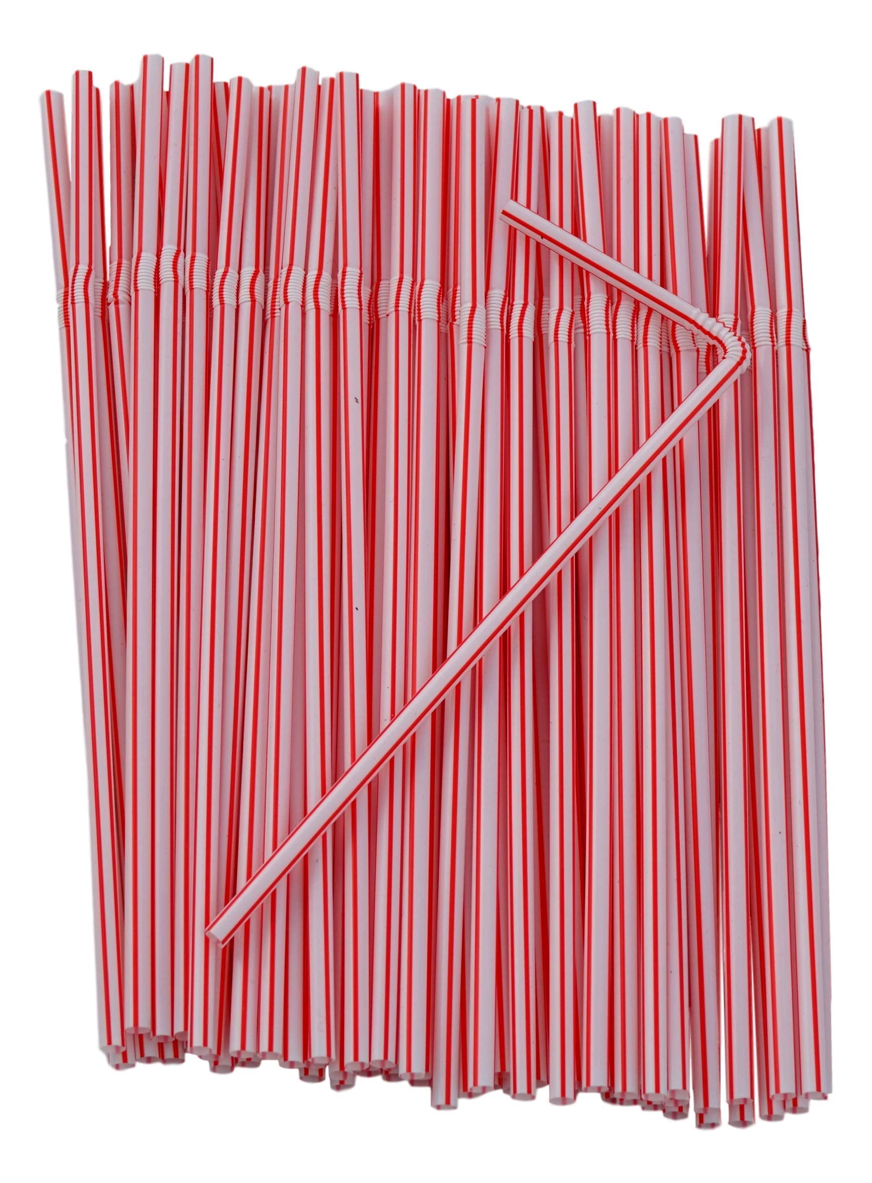 Flexible Plastic Drinking Straws (Assorted Classic Striped) Bendable Disposable BPA Free Bendy Straws