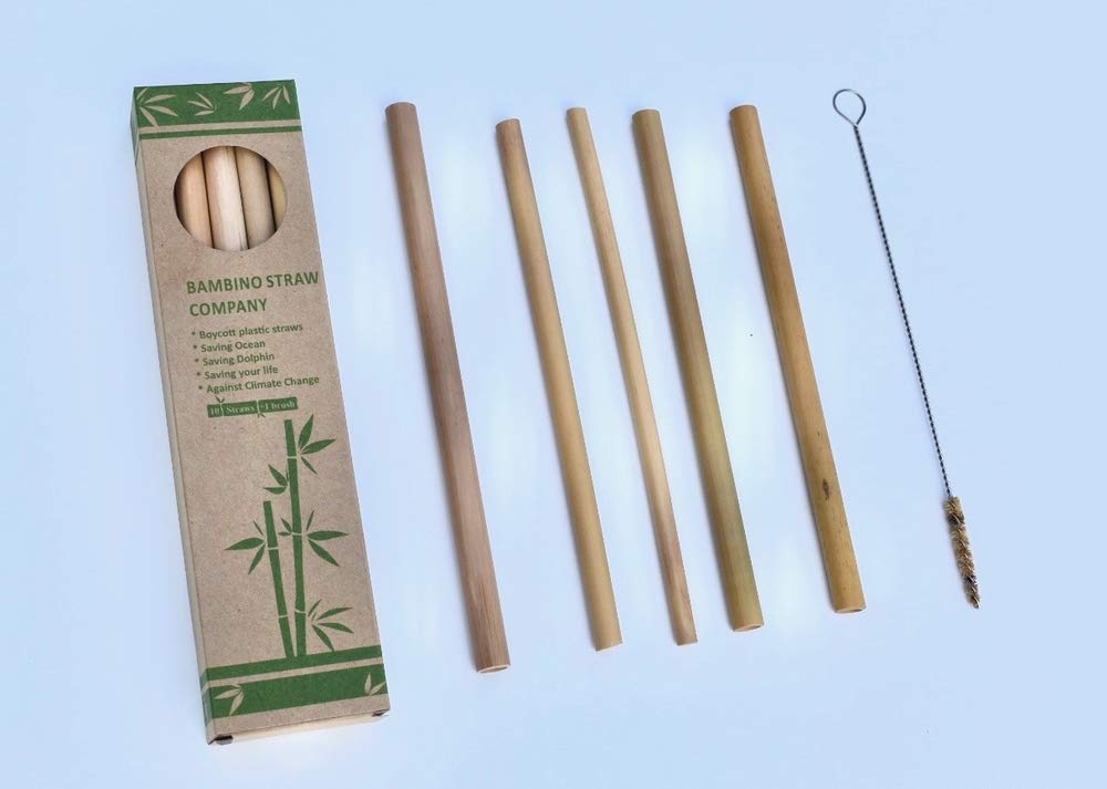 Organic BAMBOO STRAWS 8pack comes with cleaner, and to-go bag, Perfect for water, juices, smoothies, coffee, iced tea.