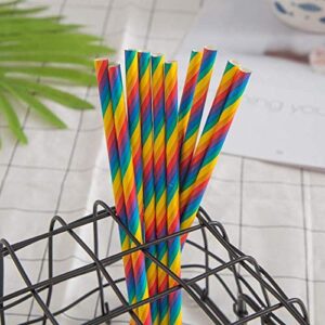 Luckydo Biodegradable Striped Paper Straws,Paper Drinking Straws for Party, Events and Crafts,Baby Shower Decorations 7.75 Inches, 100 Pack (Rainbow Striped)