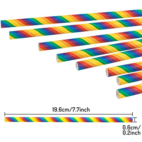 Luckydo Biodegradable Striped Paper Straws,Paper Drinking Straws for Party, Events and Crafts,Baby Shower Decorations 7.75 Inches, 100 Pack (Rainbow Striped)