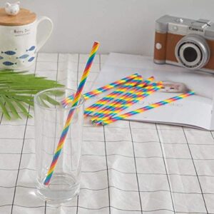 Luckydo Biodegradable Striped Paper Straws,Paper Drinking Straws for Party, Events and Crafts,Baby Shower Decorations 7.75 Inches, 100 Pack (Rainbow Striped)