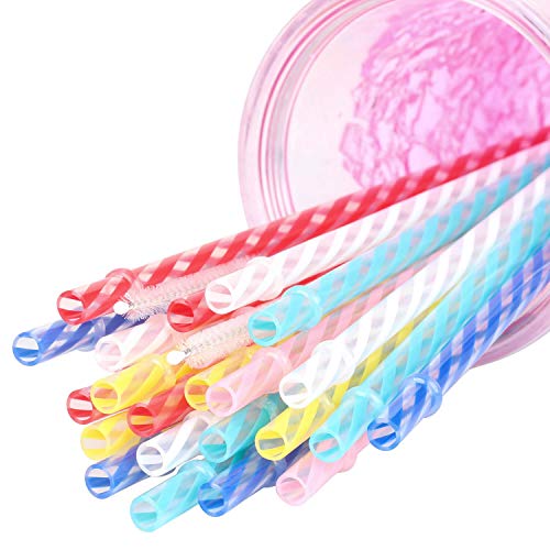 Ayoyo Striped Reusable Plastic Straws 11 Inch 6 Pcs and 1 Pcs Straw Brush Party Wedding Holiday for Tumbler Straws