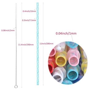 Ayoyo Striped Reusable Plastic Straws 11 Inch 6 Pcs and 1 Pcs Straw Brush Party Wedding Holiday for Tumbler Straws