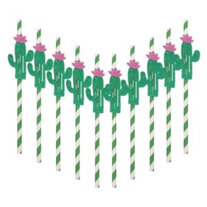 10pcs Cactus Paper Straws Hawaiian Party Straws Drinking StrawsLuau Party BBQ Decoration - Dark Green