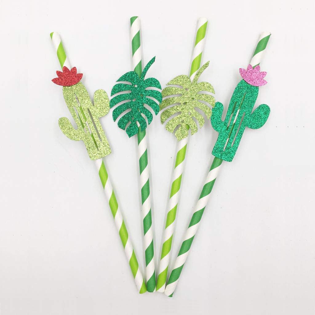 10pcs Cactus Paper Straws Hawaiian Party Straws Drinking StrawsLuau Party BBQ Decoration - Dark Green