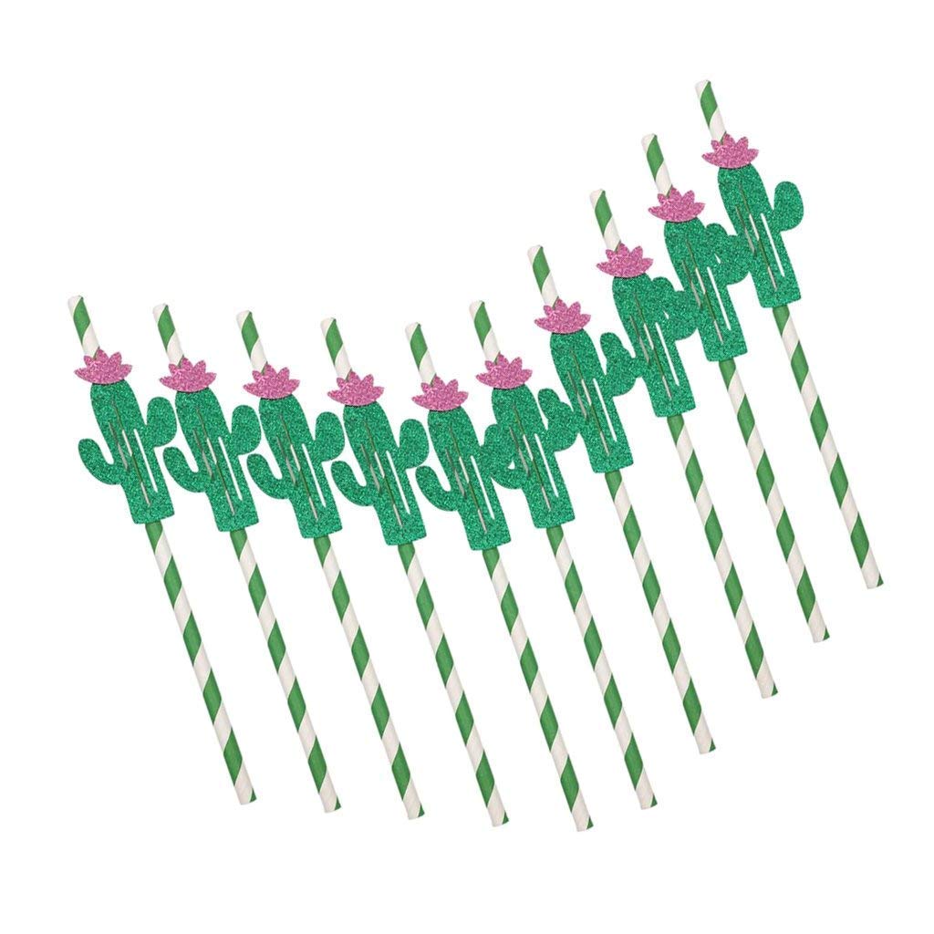 10pcs Cactus Paper Straws Hawaiian Party Straws Drinking StrawsLuau Party BBQ Decoration - Dark Green